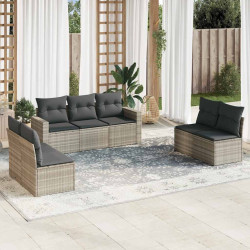 7 Pcs conj. sofás jardim com almofadões vime PE cinzento-claro