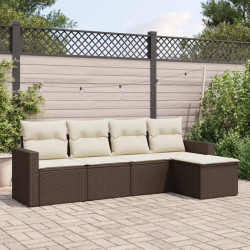5 Pcs conjunto sofás p/ jardim c/ almofadões vime PE castanho