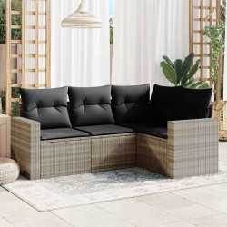 4 Pcs conj. sofás jardim c/ almofadões vime PE cinzento-claro