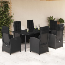 7 Pcs conjunto de jantar p/ jardim c/ almofadões vime PE preto