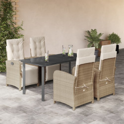 5 Pcs conjunto de jantar p/ jardim com almofadões vime PE bege