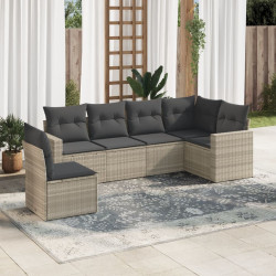 6 Pcs conj. sofás jardim com almofadões vime PE cinzento-claro