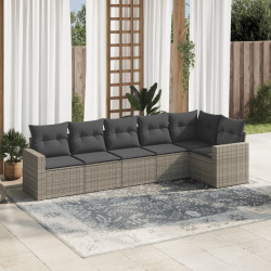 6 Pcs conjunto sofás de jardim com almofadões vime cinzento