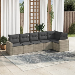 6 Pcs conj. sofás jardim com almofadões vime PE cinzento-claro