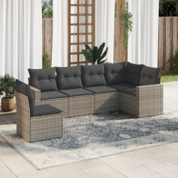 6 Pcs conjunto sofás de jardim com almofadões vime cinzento