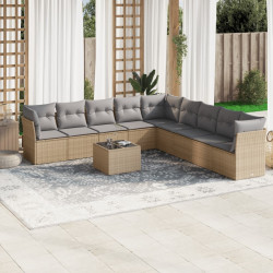 10 Pcs conjunto de sofás p/ jardim com almofadões vime PE bege