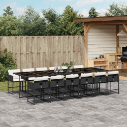 13 Pcs conjunto de jantar p/jardim com almofadões vime PE preto
