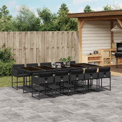 11 Pcs conjunto de jantar p/ jardim c/ almofadões vime PE preto