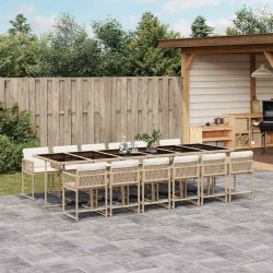 13 Pcs conjunto de jantar p/ jardim com almofadões vime PE bege