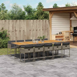 11 Pcs conjunto jantar p/ jardim c/ almofadões vime PE cinzento