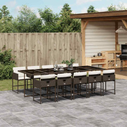 11 Pcs conjunto jantar p/ jardim c/ almofadões vime PE castanho