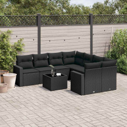 9 Pcs conjunto de sofás p/ jardim c/ almofadões vime PE preto