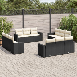 12 Pcs conjunto de sofás de jardim c/ almofadões vime PE preto