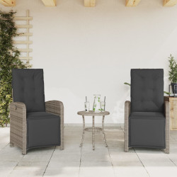 Cadeiras jardim reclináveis 2 pcs c/ apoio de pés vime PE cinza