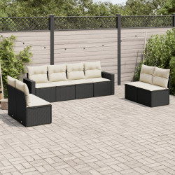 8 Pcs conjunto sofás de jardim com almofadões vime PE preto