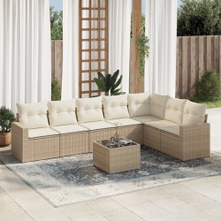 8 Pcs conjunto de sofás p/ jardim com almofadões vime PE bege
