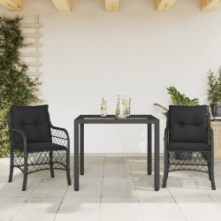 3 Pcs conjunto de bistrô com almofadões vime PE preto