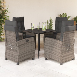 5 Pcs conjunto de jantar p/ jardim c/ almofadões vime PE cinza