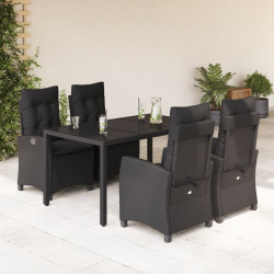 5 Pcs conjunto de jantar p/ jardim c/ almofadões vime PE preto