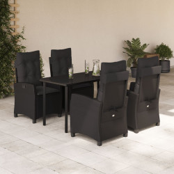 5 Pcs conjunto de jantar p/ jardim c/ almofadões vime PE preto