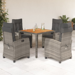 5 Pcs conjunto de jantar p/ jardim c/ almofadões vime PE cinza