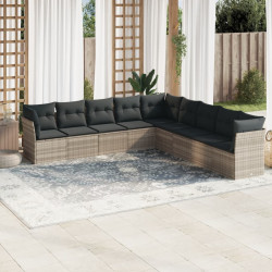 9 Pcs conj. sofás jardim com almofadões vime PE cinzento-claro