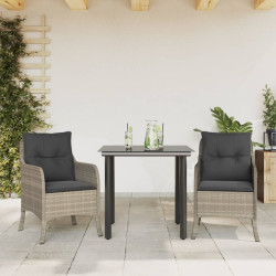3 Pcs conjunto de jantar p/ jardim c/ almofadões cinzento claro
