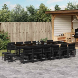 17 Pcs conjunto de jantar p/ jardim c/ almofadões vime PE preto