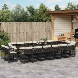 17 Pcs conjunto de jantar p/ jardim c/ almofadões vime PE preto