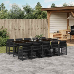 11 Pcs conjunto de jantar p/ jardim c/ almofadões vime PE preto
