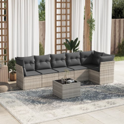 7 Pcs conj. sofás jardim com almofadões vime PE cinzento-claro