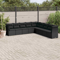 9 Pcs conjunto de sofás p/ jardim c/ almofadões vime PE preto