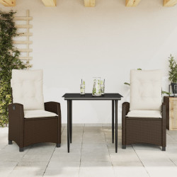3 Pcs conjunto jantar p/ jardim c/ almofadões vime PE castanho