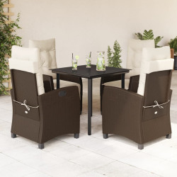 5 Pcs conjunto jantar p/ jardim c/ almofadões vime PE castanho