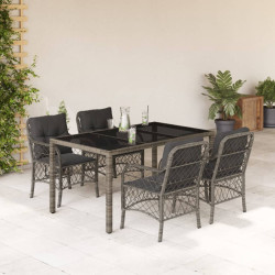5 Pcs conjunto de jantar p/ jardim c/ almofadões vime PE cinza