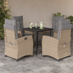 5Pcs conj. jantar jardim c/ almofadões vime PE bege misturado