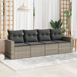 4 Pcs conj. sofás jardim c/ almofadões vime PE cinzento-claro