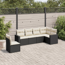 6 Pcs conjunto sofás de jardim c/ almofadões vime PE preto