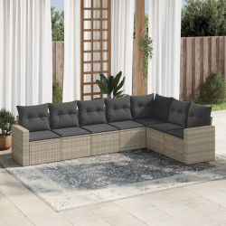 7 Pcs conj. sofás jardim com almofadões vime PE cinzento-claro