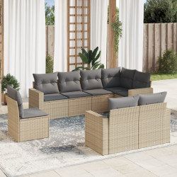 8 Pcs conjunto de sofás p/ jardim com almofadões vime PE bege