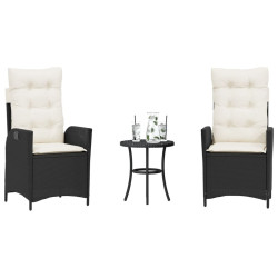 3 Pcs conjunto de bistrô com almofadões vime PE preto