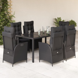 7 Pcs conjunto de jantar p/ jardim c/ almofadões vime PE preto