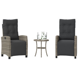 3 Pcs conjunto bistrô com almofadões vime PE cinza