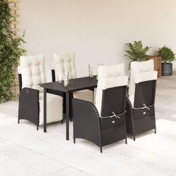 5 Pcs conjunto de jantar p/ jardim c/ almofadões vime PE preto