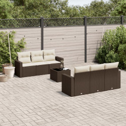 7 Pcs conjunto de sofás jardim c/ almofadões vime PE castanho