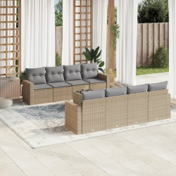 9 Pcs conjunto de sofás p/ jardim com almofadões vime PE bege