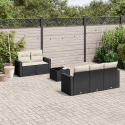6 Pcs conjunto sofás de jardim c/ almofadões vime PE preto