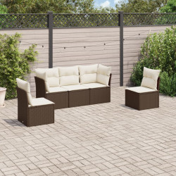 5 Pcs conjunto sofás p/ jardim c/ almofadões vime PE castanho