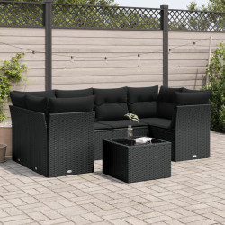7 Pcs conjunto de sofás p/ jardim c/ almofadões vime PE preto