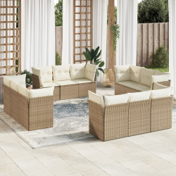 12 Pcs conjunto de sofás p/ jardim com almofadões vime PE bege